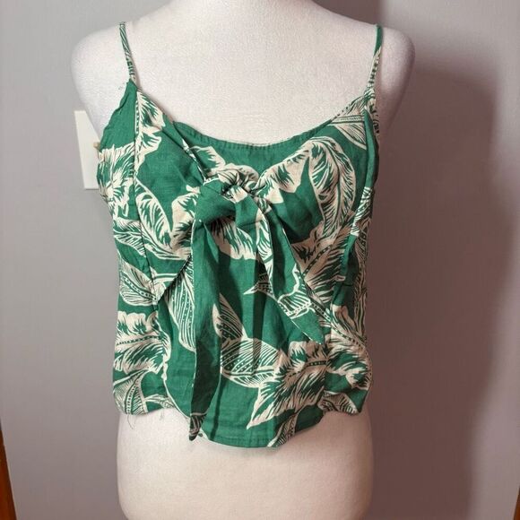 Rachel Zoe linen‎ blend tropical green halter crop top size L NEW - Picture 1 of 8